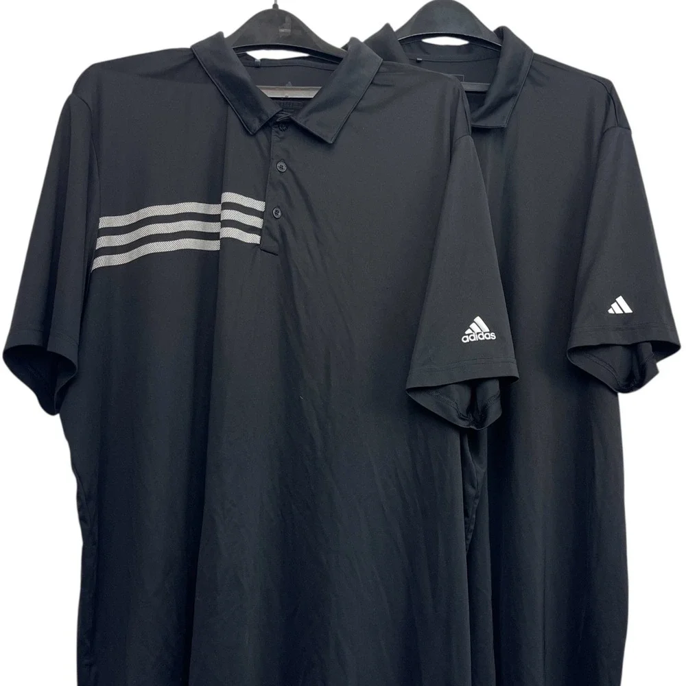 (Lot of 2) Adidas 3-Stripe Golf Polo Shirt Mens 4XL‎ Climalite Black Performance